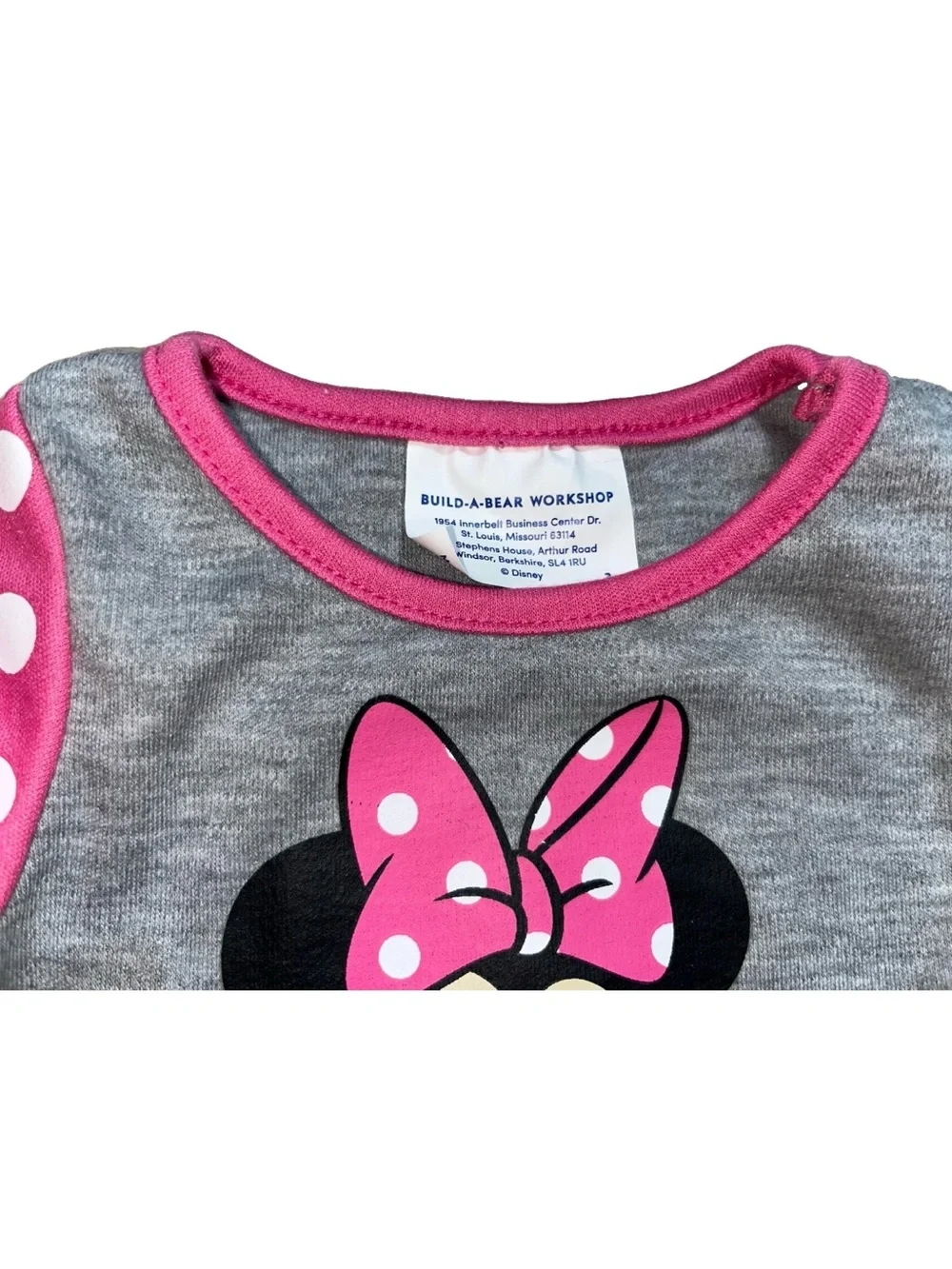 NWOT Build a Bear Rare Disney Minnie Mouse Top Shirt Polka Dot Sleeves Pink Bow